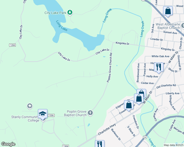 map of restaurants, bars, coffee shops, grocery stores, and more near 502 Platinum Drive in Albemarle