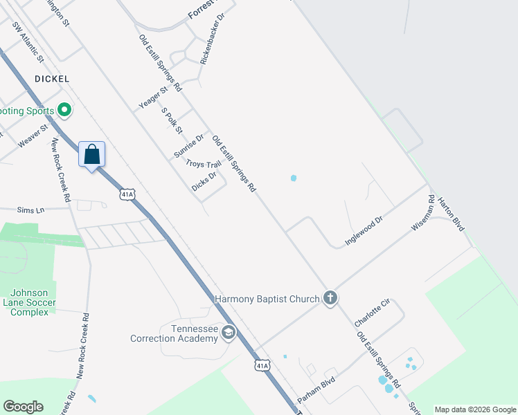 map of restaurants, bars, coffee shops, grocery stores, and more near 1408 Old Estill Springs Road in Tullahoma