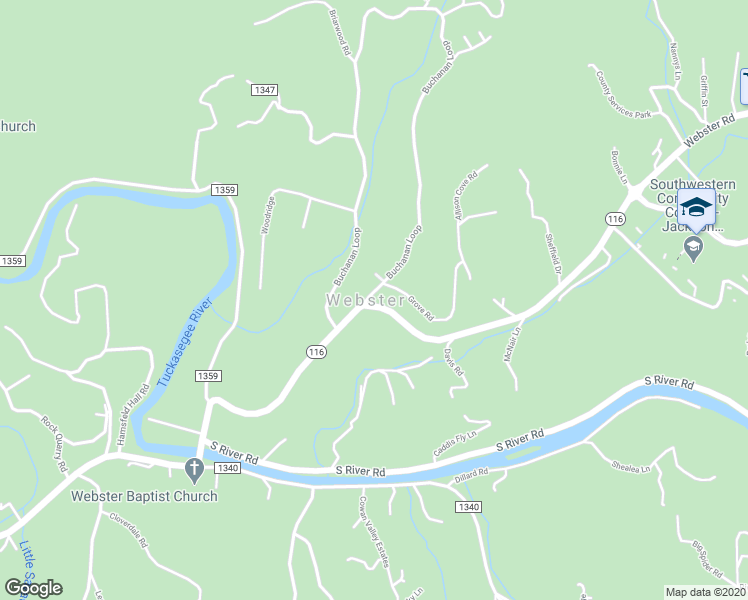 map of restaurants, bars, coffee shops, grocery stores, and more near 1264 Webster Road in Sylva