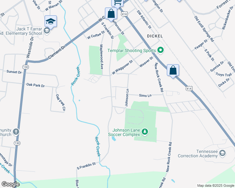 map of restaurants, bars, coffee shops, grocery stores, and more near 1015 South Franklin Street in Tullahoma
