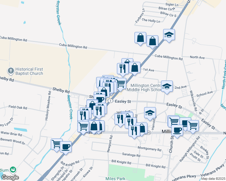 map of restaurants, bars, coffee shops, grocery stores, and more near 8039 U.S. 51 in Millington
