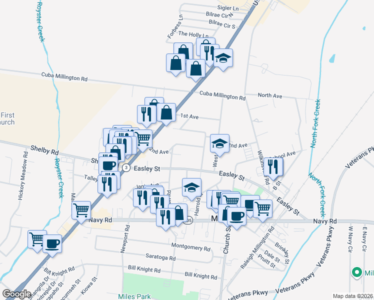 map of restaurants, bars, coffee shops, grocery stores, and more near 4871 2nd Avenue in Millington
