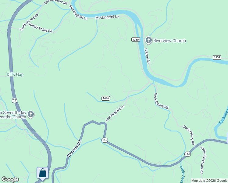 map of restaurants, bars, coffee shops, grocery stores, and more near 119 Potts Community Road in Sylva
