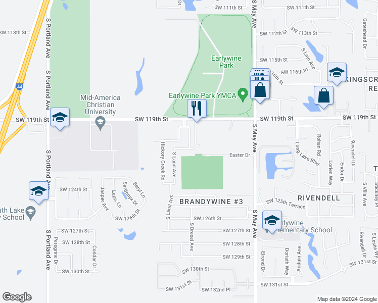 map of restaurants, bars, coffee shops, grocery stores, and more near 3108 Southwest 121st Street in Oklahoma City