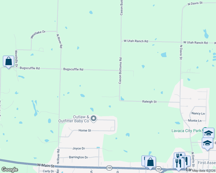 map of restaurants, bars, coffee shops, grocery stores, and more near 1607 Cason Bottoms Road in Lavaca