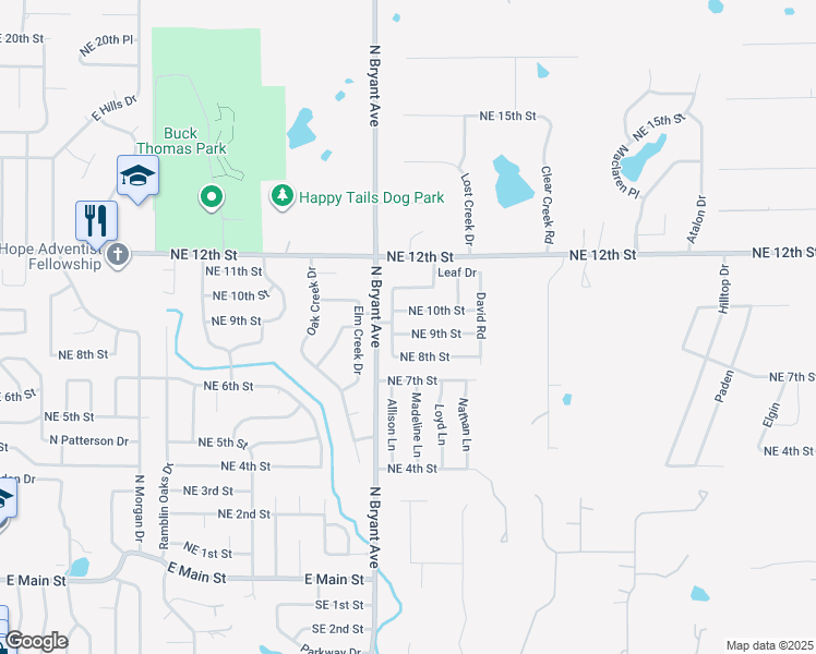 map of restaurants, bars, coffee shops, grocery stores, and more near 2112 Northeast 9th Street in Moore