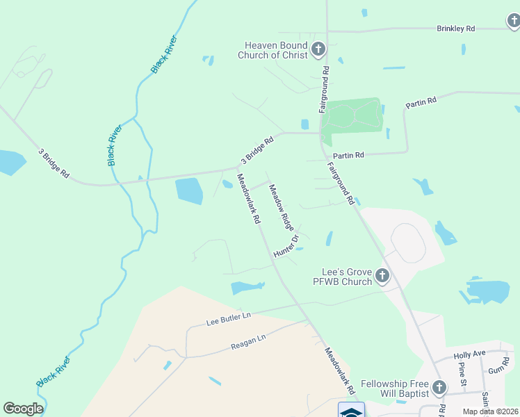 map of restaurants, bars, coffee shops, grocery stores, and more near 157 Meadow Ridge in Dunn
