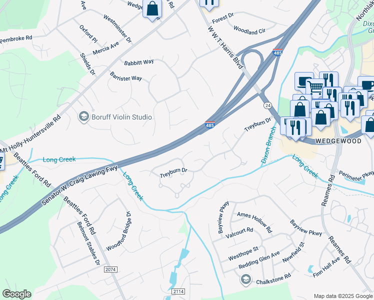 map of restaurants, bars, coffee shops, grocery stores, and more near 8917 Trentsby Place in Charlotte