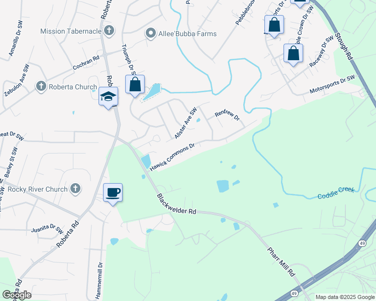 map of restaurants, bars, coffee shops, grocery stores, and more near 3176 Hawick Commons Drive in Concord