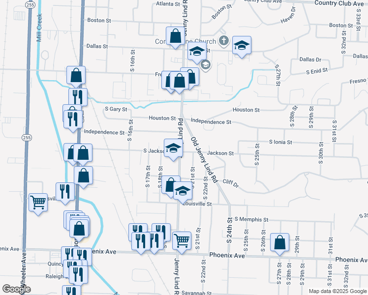 map of restaurants, bars, coffee shops, grocery stores, and more near 3825 Jenny Lind Road in Fort Smith