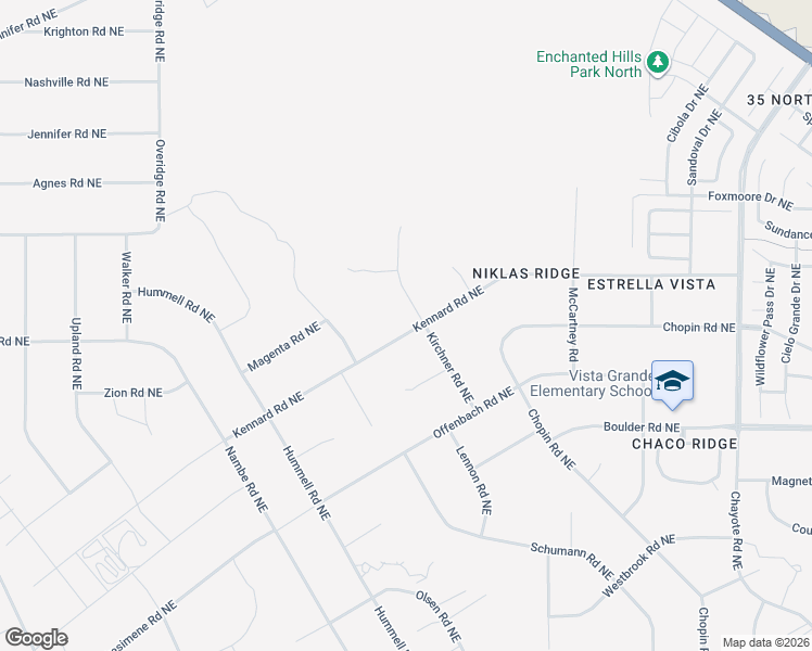 map of restaurants, bars, coffee shops, grocery stores, and more near Kennard Road Northeast in Rio Rancho