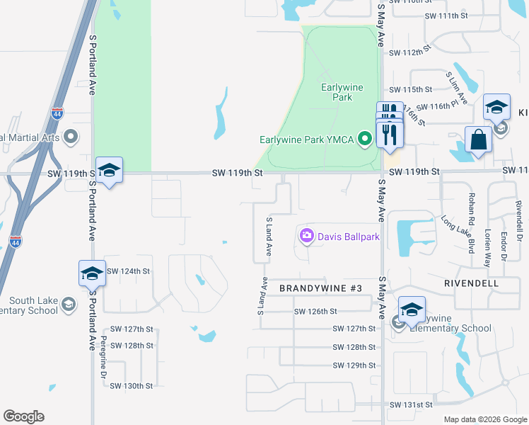 map of restaurants, bars, coffee shops, grocery stores, and more near 12212 South Land Avenue in Oklahoma City