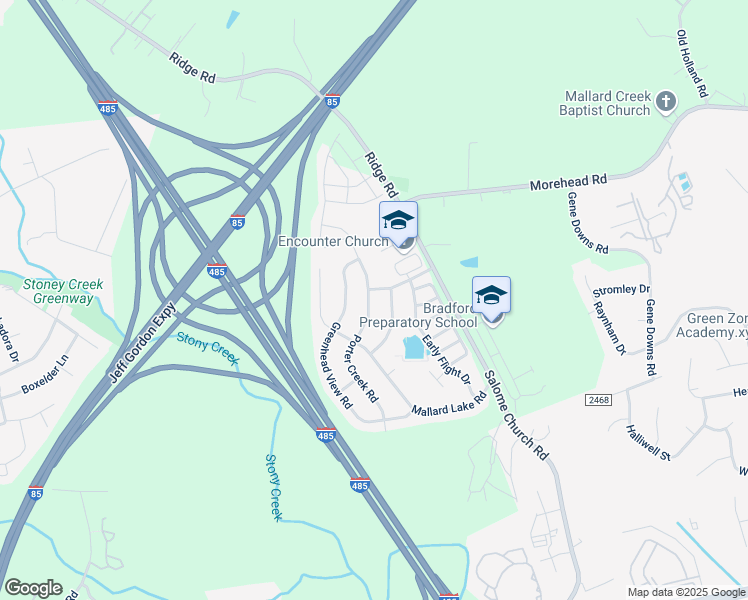 map of restaurants, bars, coffee shops, grocery stores, and more near 13609 Porter Creek Road in Charlotte