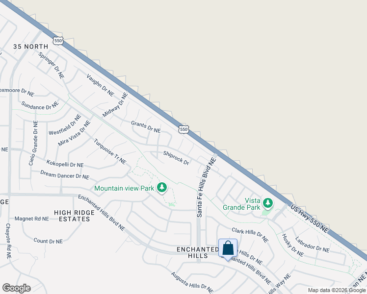 map of restaurants, bars, coffee shops, grocery stores, and more near 6617 Shiprock Drive Northeast in Rio Rancho