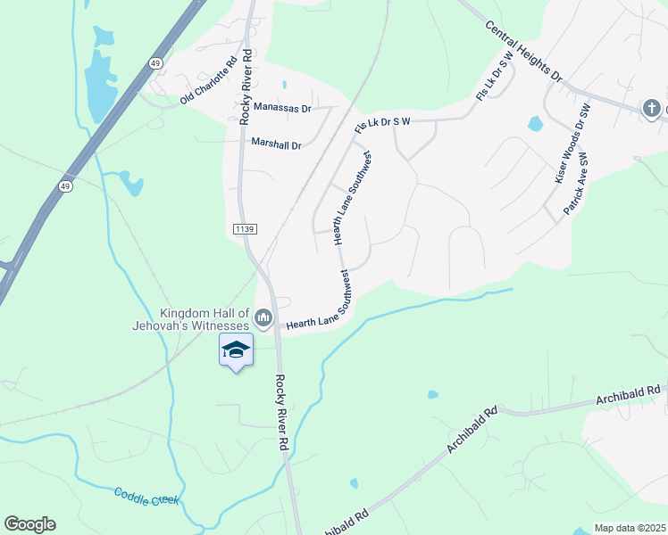 map of restaurants, bars, coffee shops, grocery stores, and more near 1033 Hearth Lane Southwest in Concord