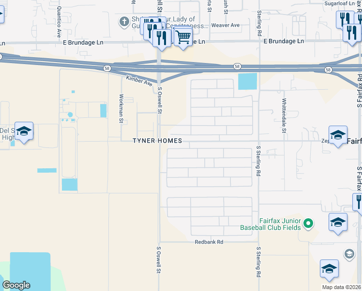 map of restaurants, bars, coffee shops, grocery stores, and more near 5020 Trabuco Canyon Drive in Bakersfield