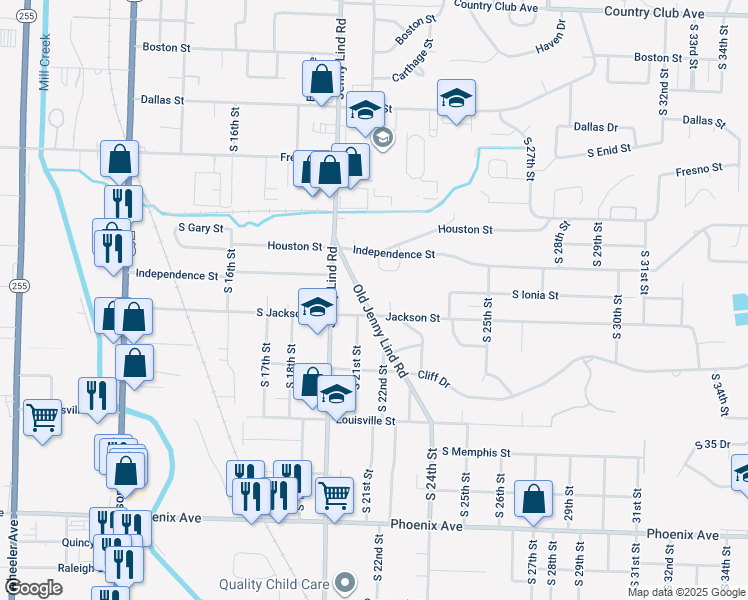 map of restaurants, bars, coffee shops, grocery stores, and more near 3901 Old Jenny Lind Road in Fort Smith