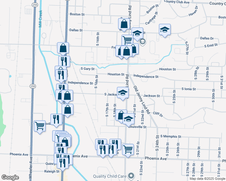 map of restaurants, bars, coffee shops, grocery stores, and more near 1700 Jackson Street in Fort Smith