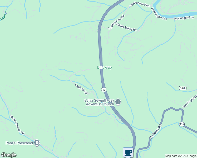 map of restaurants, bars, coffee shops, grocery stores, and more near 597 Cagle Bridge Road in Sylva
