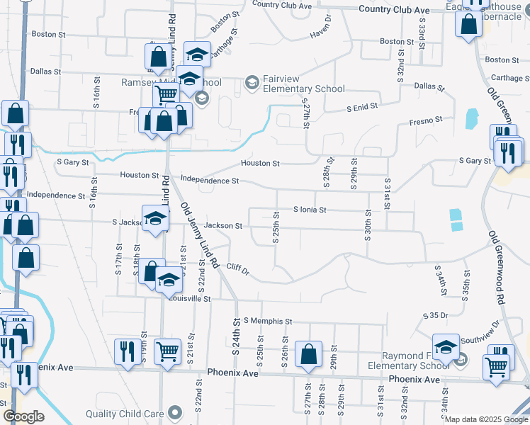 map of restaurants, bars, coffee shops, grocery stores, and more near 2416 South Ionia Street in Fort Smith