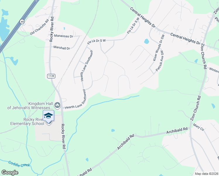 map of restaurants, bars, coffee shops, grocery stores, and more near 5249 Kindling Place Southwest in Concord