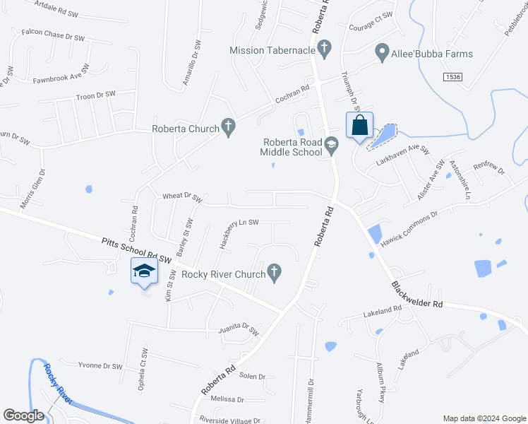map of restaurants, bars, coffee shops, grocery stores, and more near 4964 Wheat Drive Southwest in Concord