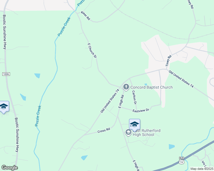map of restaurants, bars, coffee shops, grocery stores, and more near 820 East Church Street in Bostic