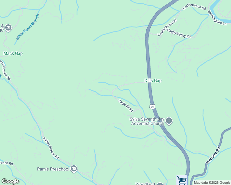 map of restaurants, bars, coffee shops, grocery stores, and more near 105 Cagle Br Road in Sylva