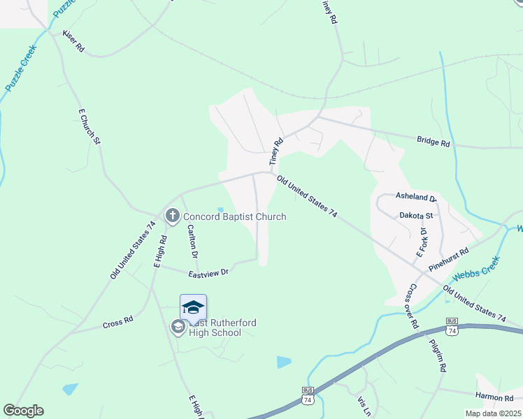 map of restaurants, bars, coffee shops, grocery stores, and more near 165 Eastview Drive in Bostic