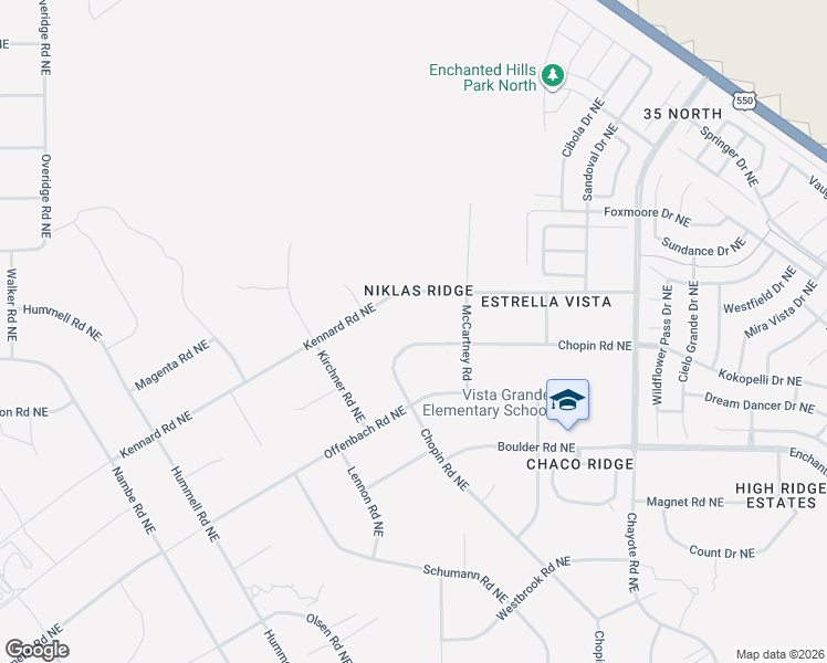 map of restaurants, bars, coffee shops, grocery stores, and more near 5225 Chopin Road Northeast in Rio Rancho
