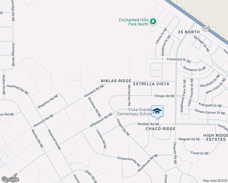 map of restaurants, bars, coffee shops, grocery stores, and more near 5225 Chopin Road Northeast in Rio Rancho