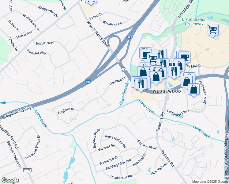 map of restaurants, bars, coffee shops, grocery stores, and more near in Charlotte