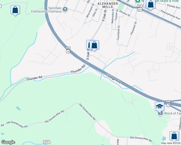 map of restaurants, bars, coffee shops, grocery stores, and more near 144 Reservation Drive in Spindale
