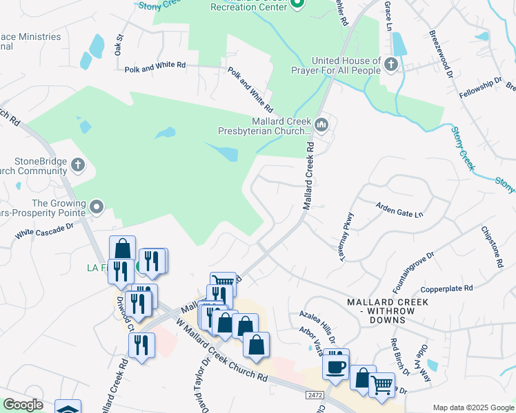 map of restaurants, bars, coffee shops, grocery stores, and more near 11039 Tradition View Drive in Charlotte