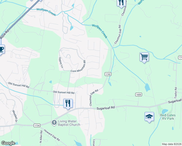 map of restaurants, bars, coffee shops, grocery stores, and more near 76 Chestnut Lane in Hendersonville