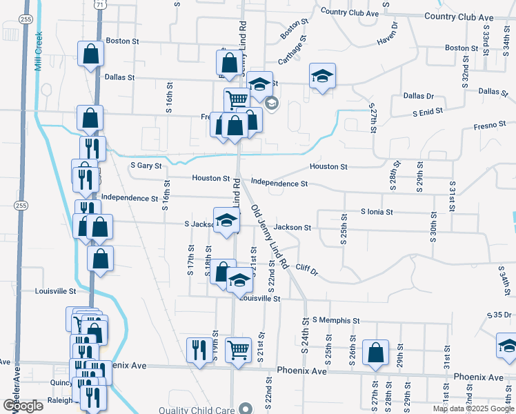 map of restaurants, bars, coffee shops, grocery stores, and more near 3825 Old Jenny Lind Road in Fort Smith