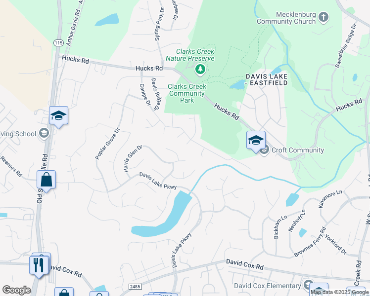 map of restaurants, bars, coffee shops, grocery stores, and more near 8605 Royal Bluff Drive in Charlotte