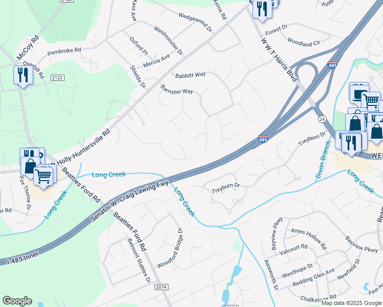 map of restaurants, bars, coffee shops, grocery stores, and more near 8502 Piccone Brook Lane in Charlotte