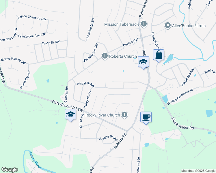 map of restaurants, bars, coffee shops, grocery stores, and more near 5005 Wheat Drive Southwest in Concord