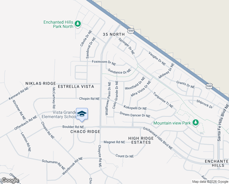 map of restaurants, bars, coffee shops, grocery stores, and more near 6120 Cielo Grande Drive Northeast in Rio Rancho