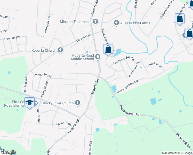map of restaurants, bars, coffee shops, grocery stores, and more near 1001 Meadowbrook Lane Southwest in Concord