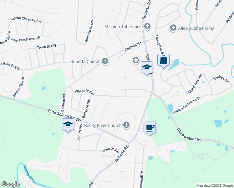 map of restaurants, bars, coffee shops, grocery stores, and more near 4975 Wheat Drive Southwest in Concord