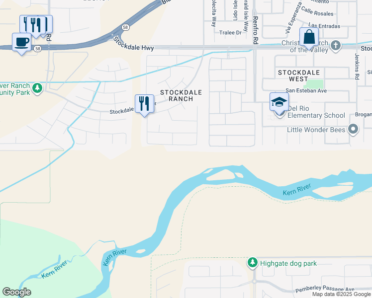 map of restaurants, bars, coffee shops, grocery stores, and more near 15000 Ella Jane Way in Bakersfield