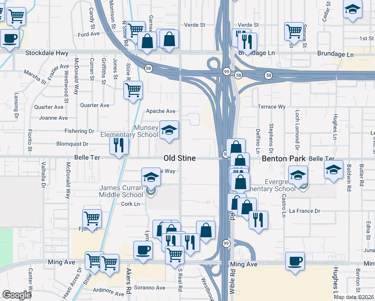 map of restaurants, bars, coffee shops, grocery stores, and more near in Old Stine