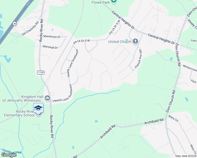 map of restaurants, bars, coffee shops, grocery stores, and more near 5233 Kindling Place Southwest in Concord