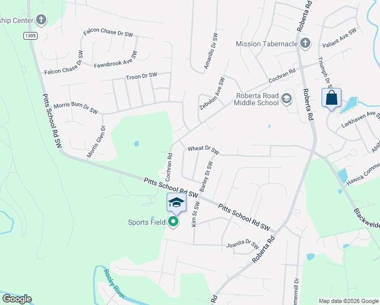 map of restaurants, bars, coffee shops, grocery stores, and more near 5124 Wheat Drive Southwest in Concord