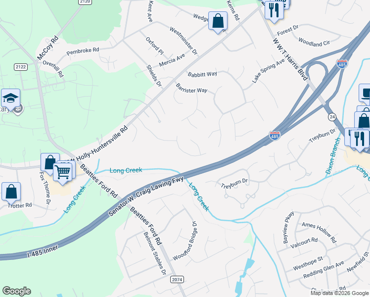 map of restaurants, bars, coffee shops, grocery stores, and more near 8531 Etherton Court in Charlotte