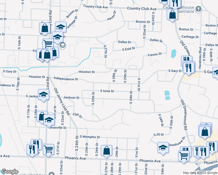 map of restaurants, bars, coffee shops, grocery stores, and more near 2700 Independence Street in Fort Smith
