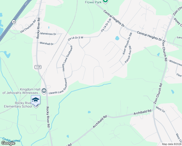 map of restaurants, bars, coffee shops, grocery stores, and more near 5233 Kindling Place Southwest in Concord