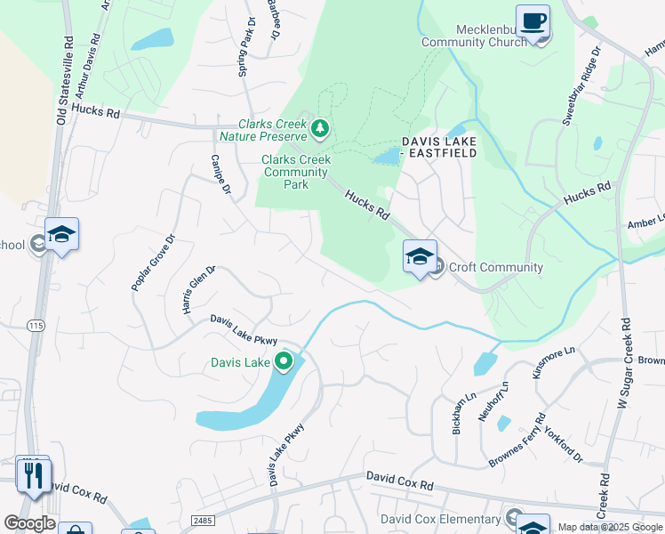 map of restaurants, bars, coffee shops, grocery stores, and more near 4705 Canipe Drive in Charlotte